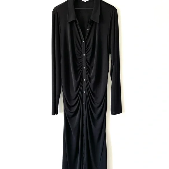 Good American Good Touch Button Front Ruched Midi Dress Black Size 3XL - Picture 7 of 12